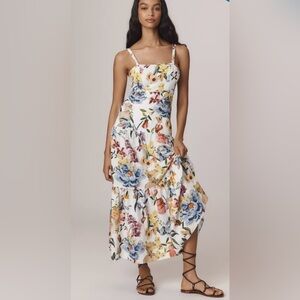 Farm Rio Greek Garden Tiered Linen Blend Maxi Dress